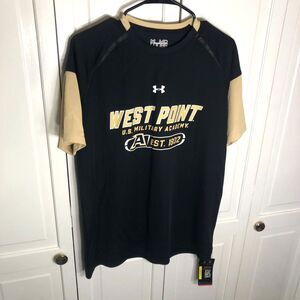 Under Armour West Point US Military Academy T-Shirt MD Loose Black Gold HeatGear
